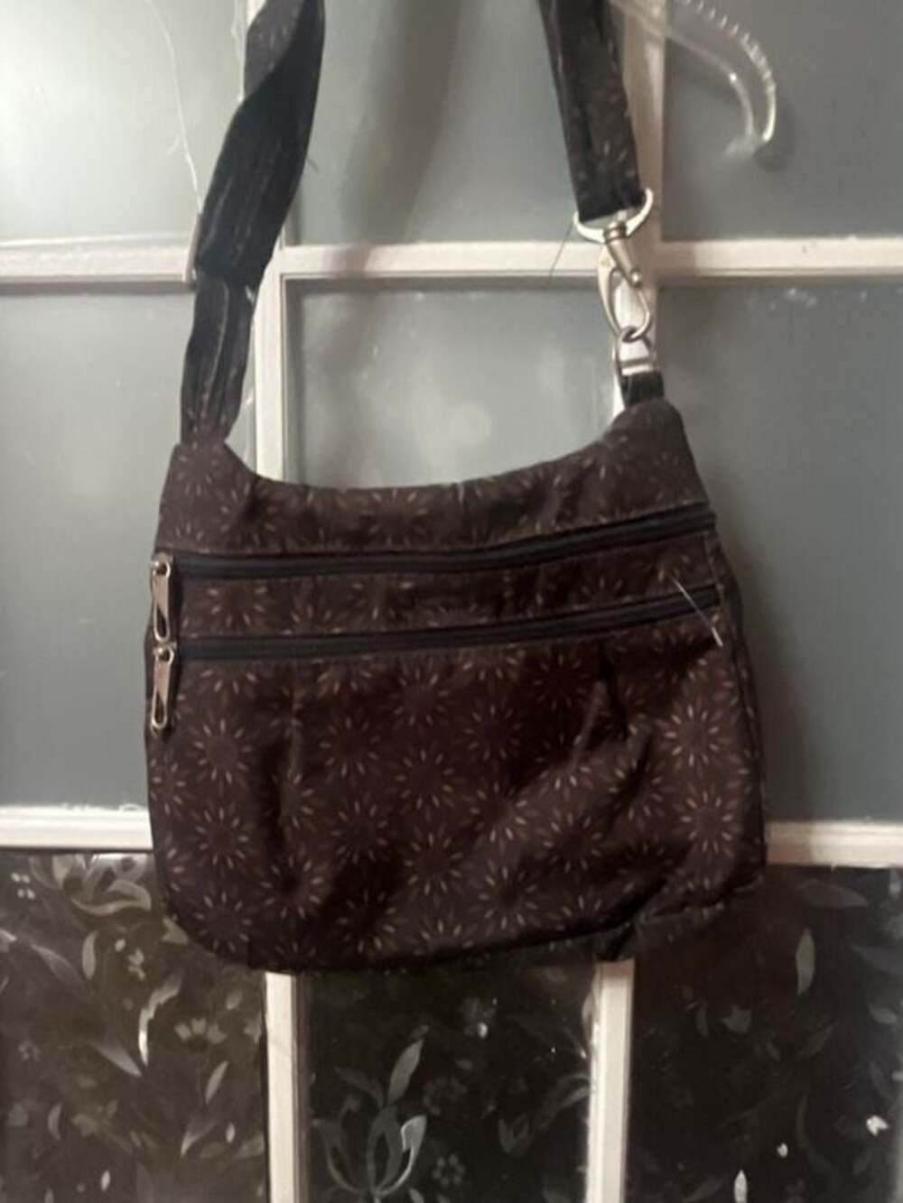 Travelon Anti-Theft Brown Floral Print Crossbody Bag